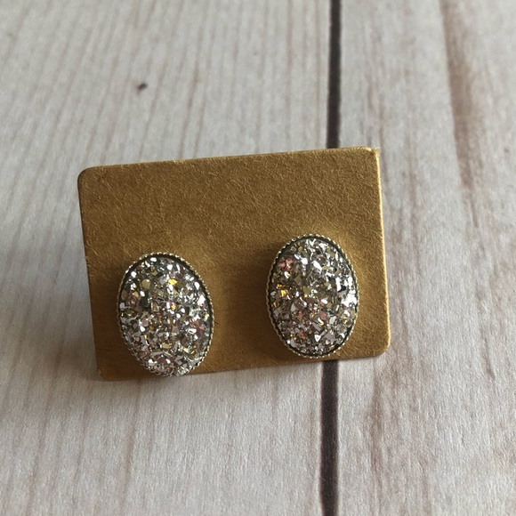 Silver Oval Chunky Druzy Stud Earrings! - Picture 5 of 6